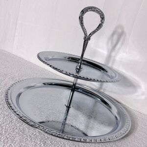 Vintage Irvinware Silver Tone Two Tier Serving Tray W Handle